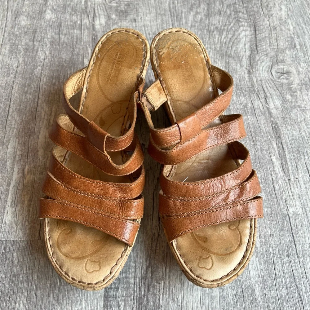 Born Butterfly Leather Wedges Comfort Brown Women's Size 9 Sandals